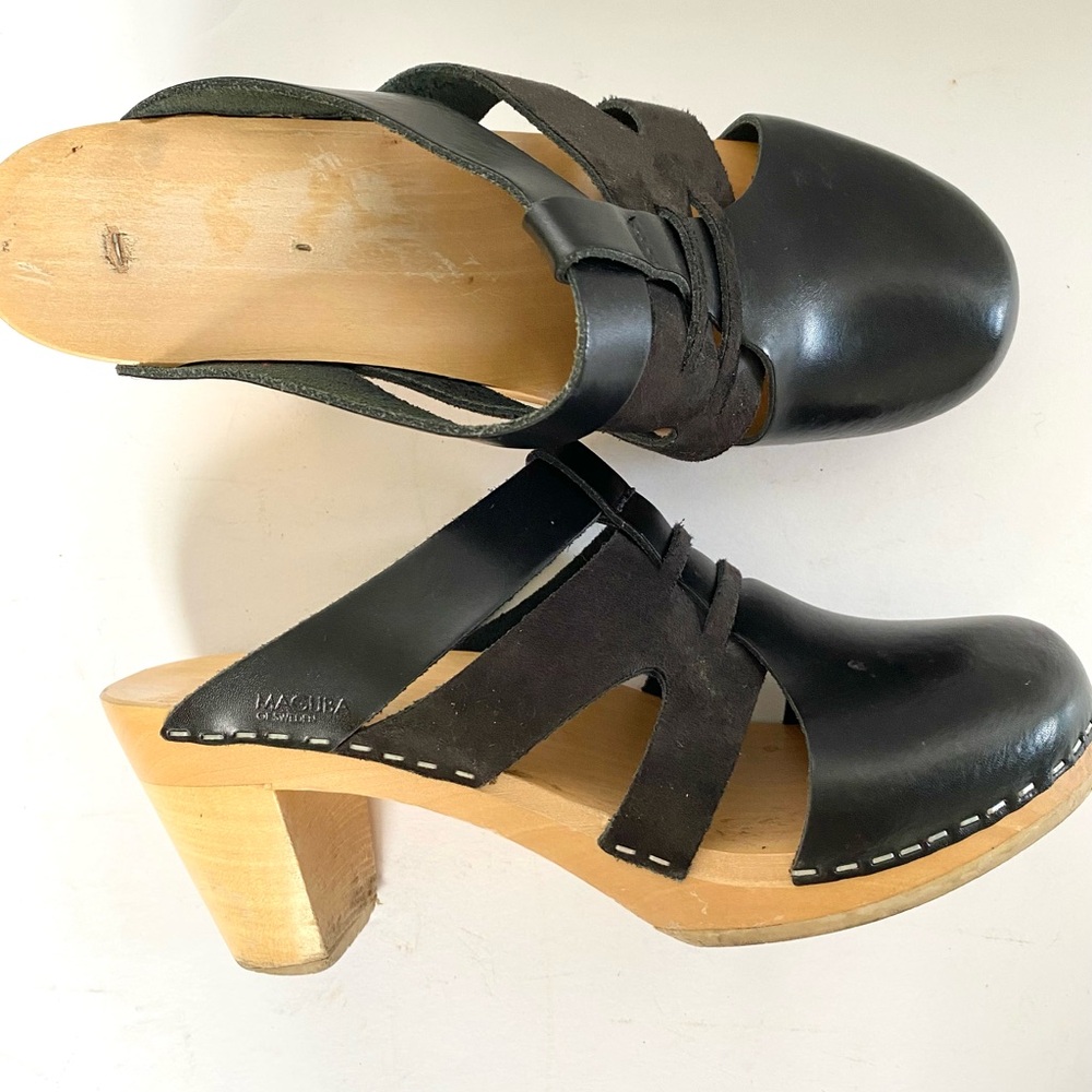 Maguba Paris Leather Suede Wood Clogs